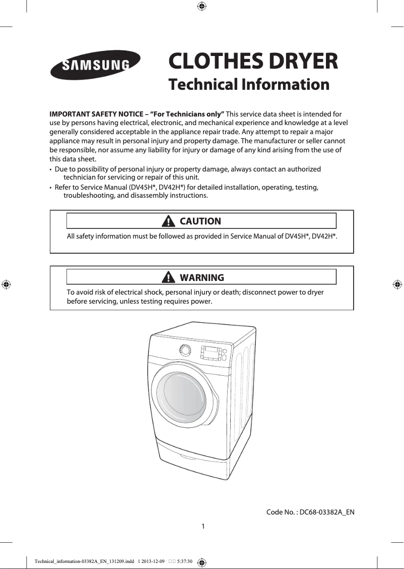 First page image of the manual for DV42H5000E