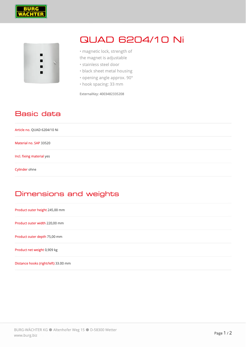 First page image of the manual for Quad 6204/10 Ni
