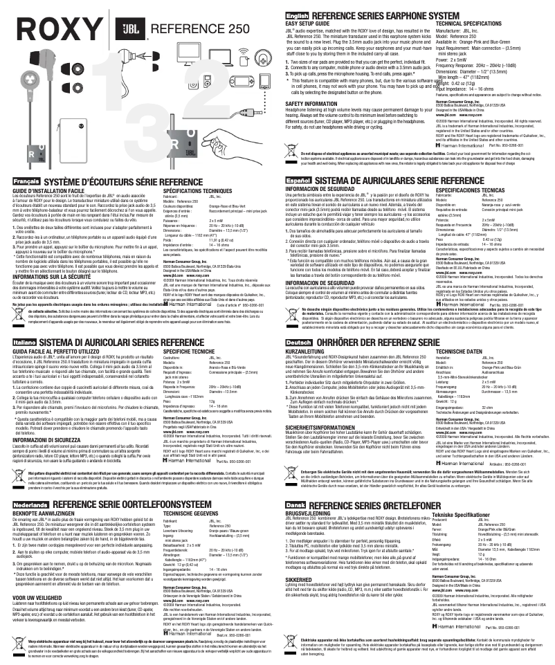 First page image of the manual for Reference 250
