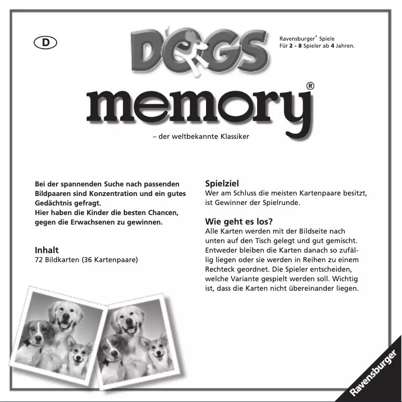 Page 1 de la notice Manuel utilisateur Ravensburger Doggs memory