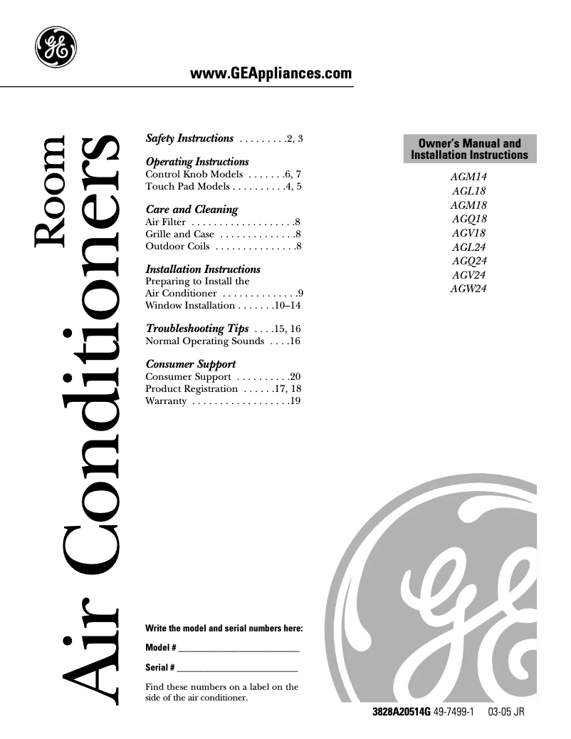 First page image of the manual for AGM14AH