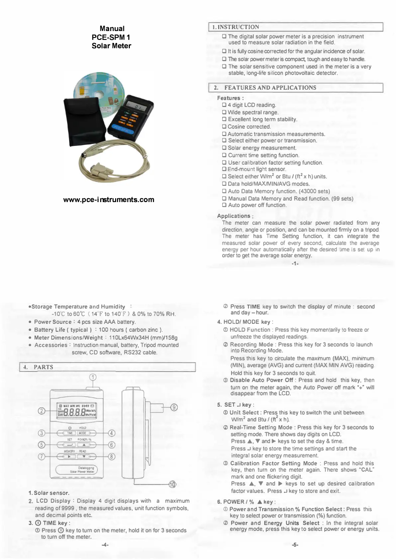 Page 1 of the manual User Manual PCE Instruments PCE-SPM 1