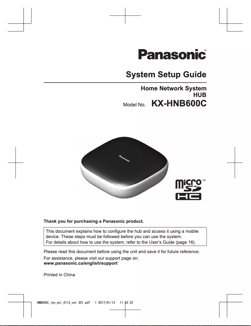 First page image of the manual for KX-HN6002W