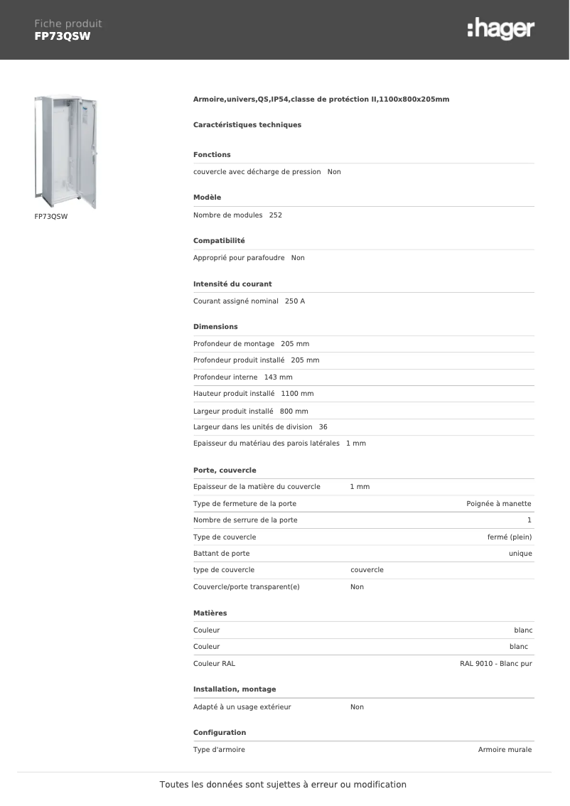First page image of the manual for FP73QSW