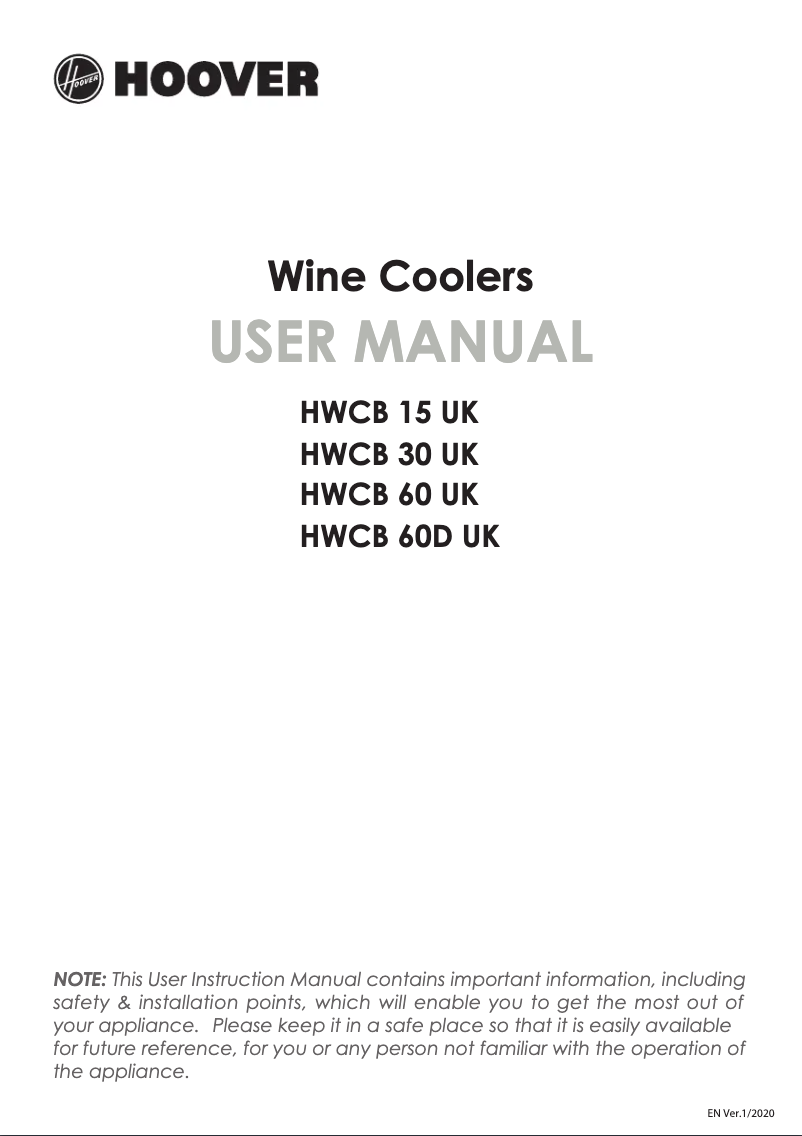 Page 1 of the manual Instruction Manual Hoover HWCB 30 UK