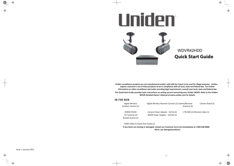 Page 1 of the manual User Manual Uniden WDVR42HDD