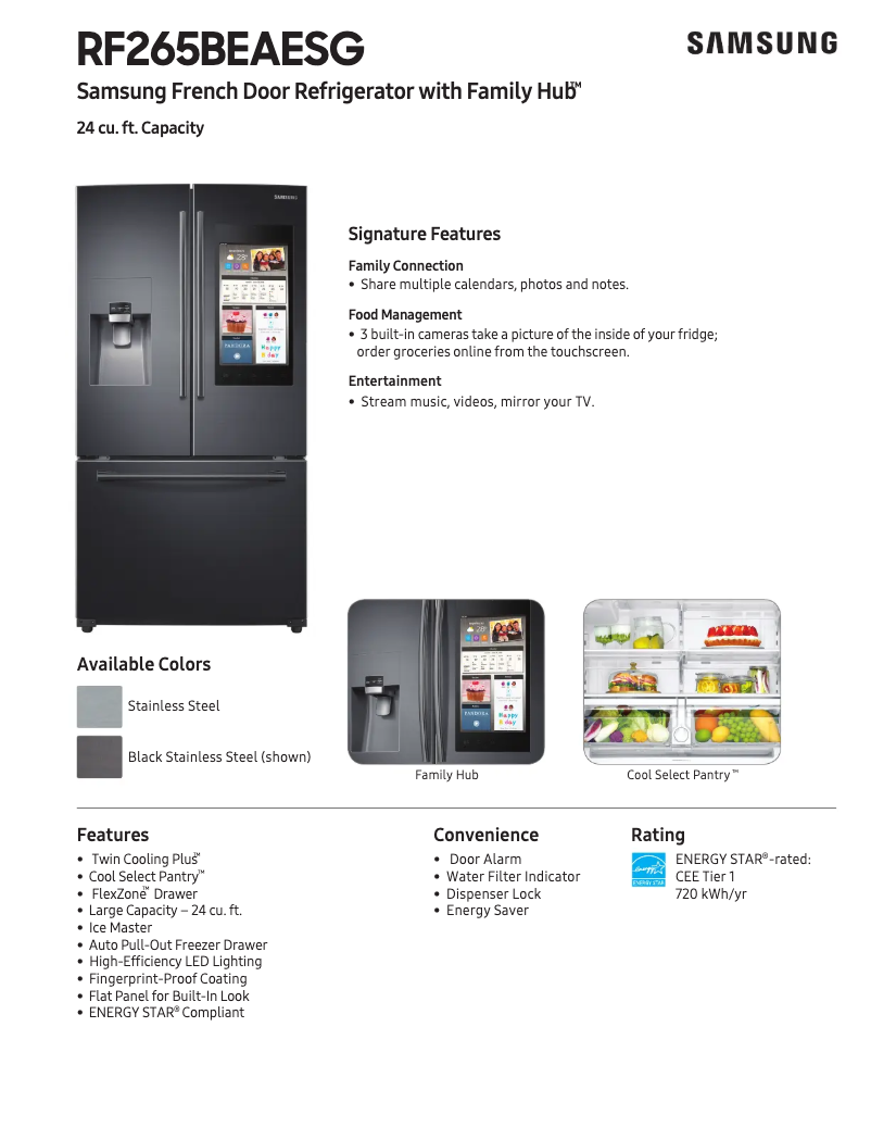 Page 1 of the manual Technical Sheet Samsung RF265BEAESR