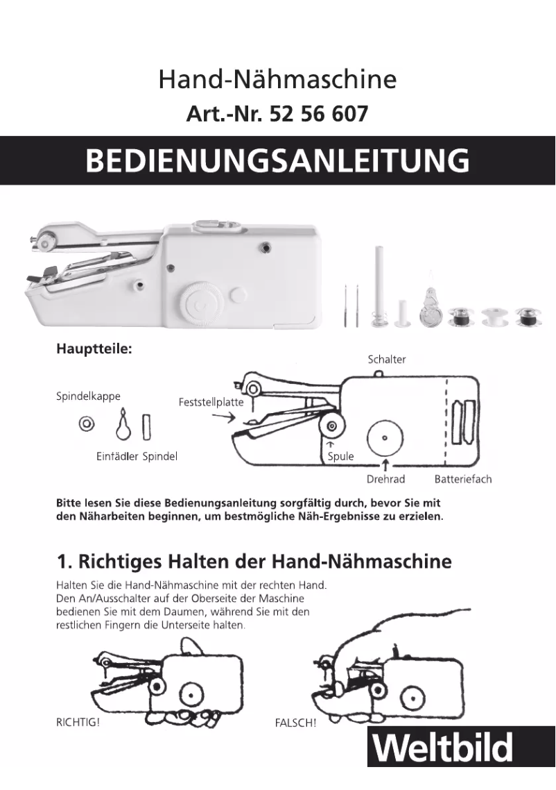Page 1 of the manual User Manual Weltbild 52 56 607