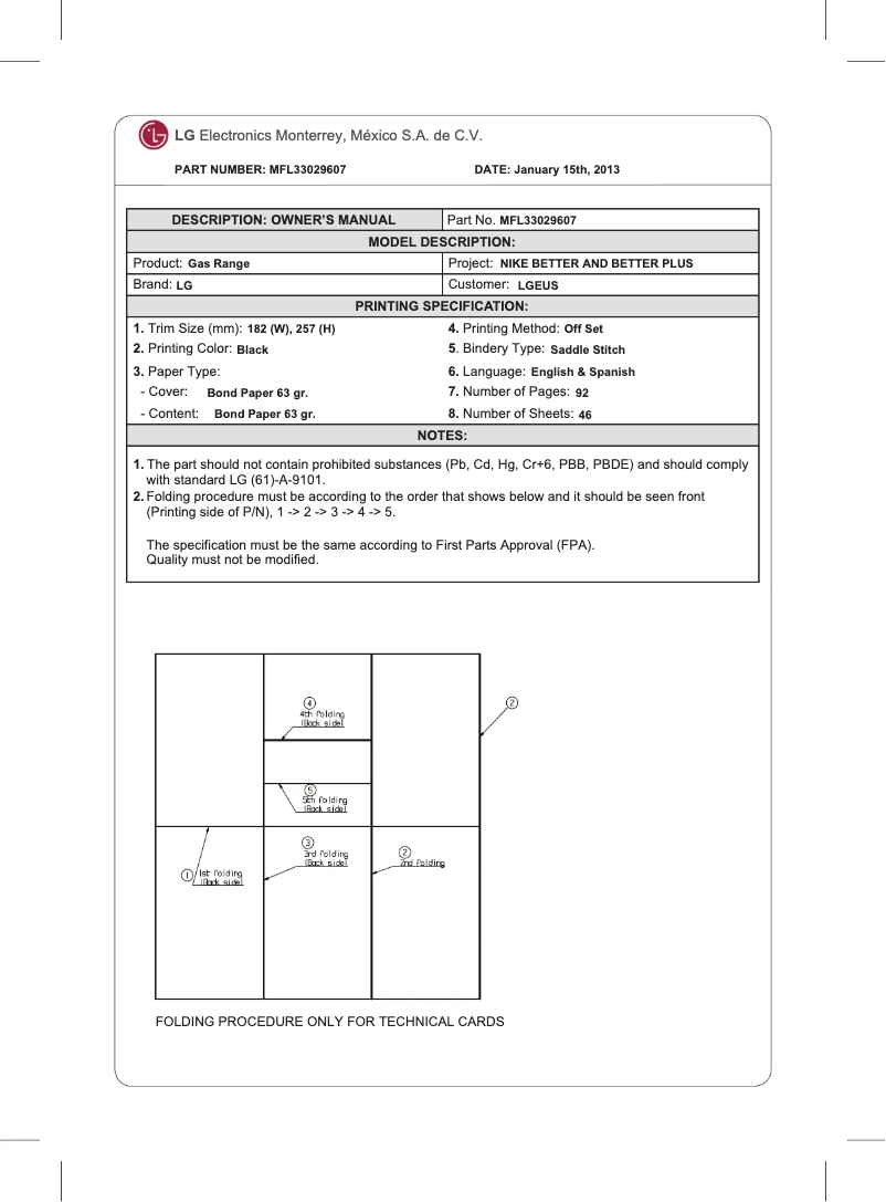 First page image of the manual for LDG3015SW
