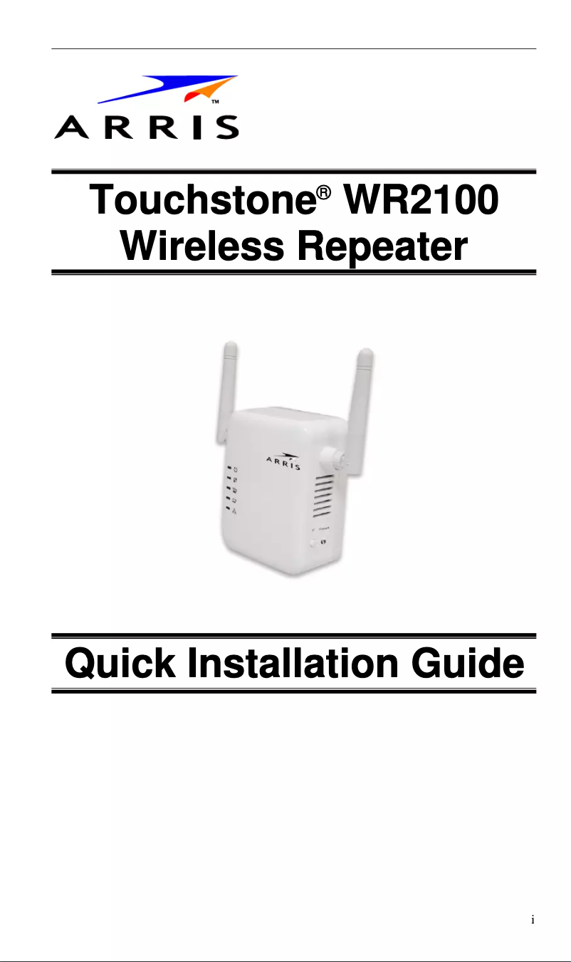First page image of the manual for Touchstone WR2100