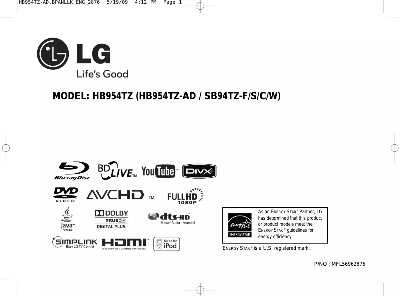 First page image of the manual for HB954TZ