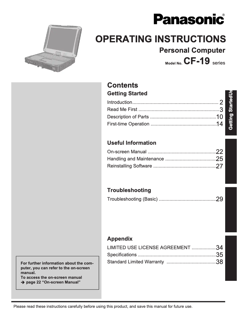 First page image of the manual for Toughbook CF-19G