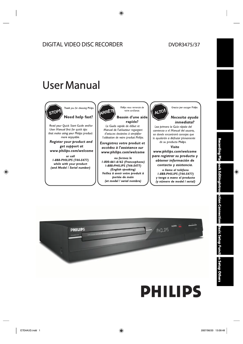 First page image of the manual for DVDR3475