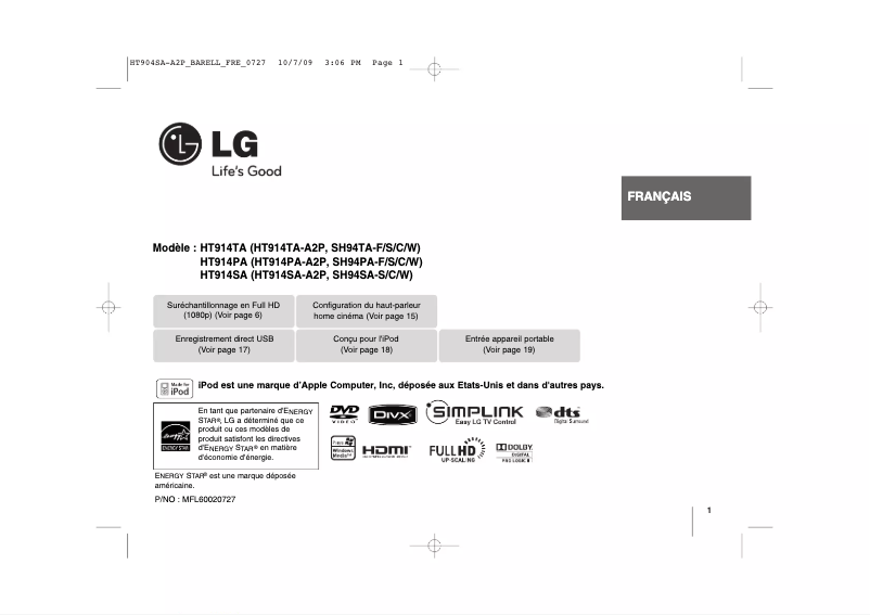 First page image of the manual for HT914SA