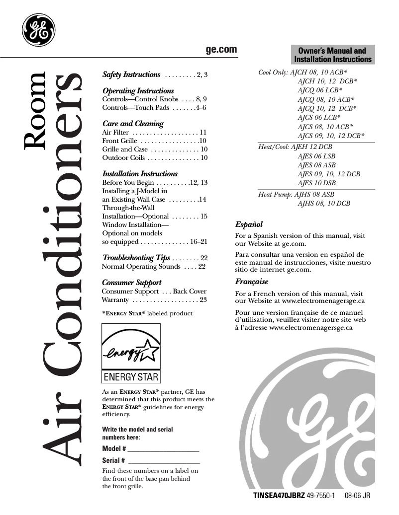 Page 1 of the manual Use and Maintenance Manual GE AJCS10DCB