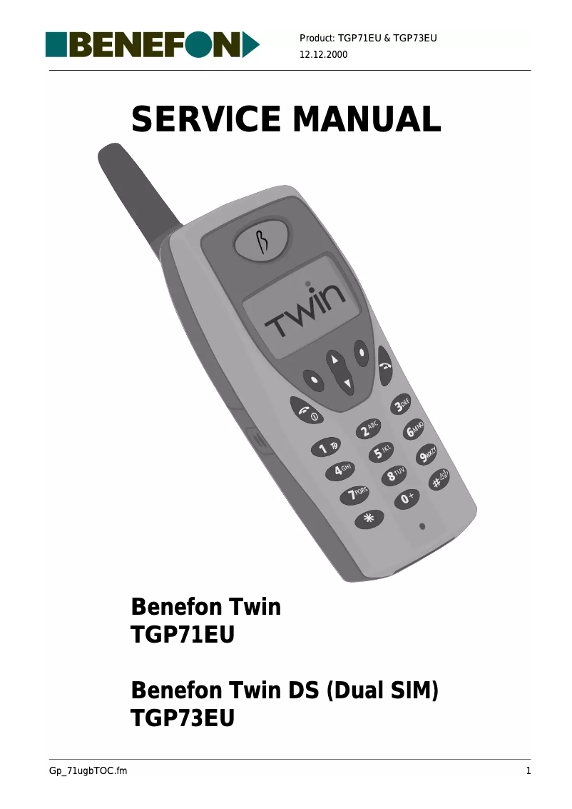 Page 1 of the manual User Manual Benefon Twin