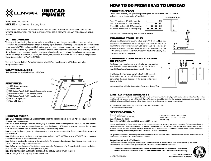 Page 1 of the manual User Manual Lenmar PPW11000UG