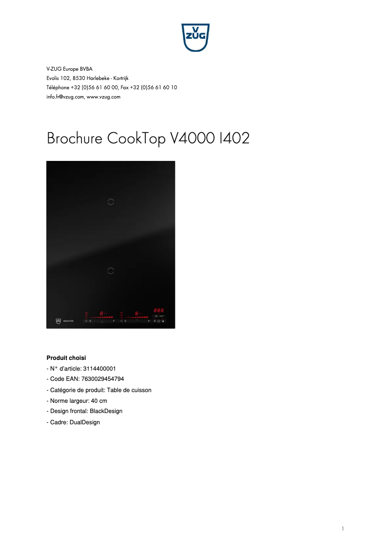 First page image of the manual for CookTop V4000 I402