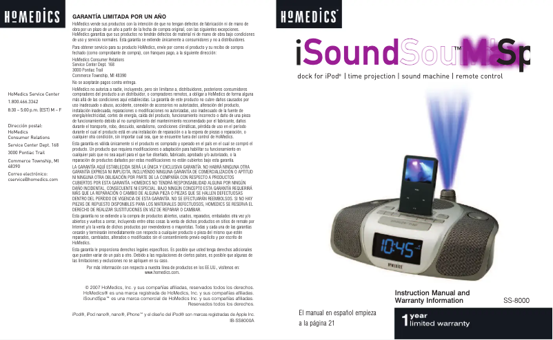 Page 1 of the manual User Manual Homedics iSound Spa Max SS-8000