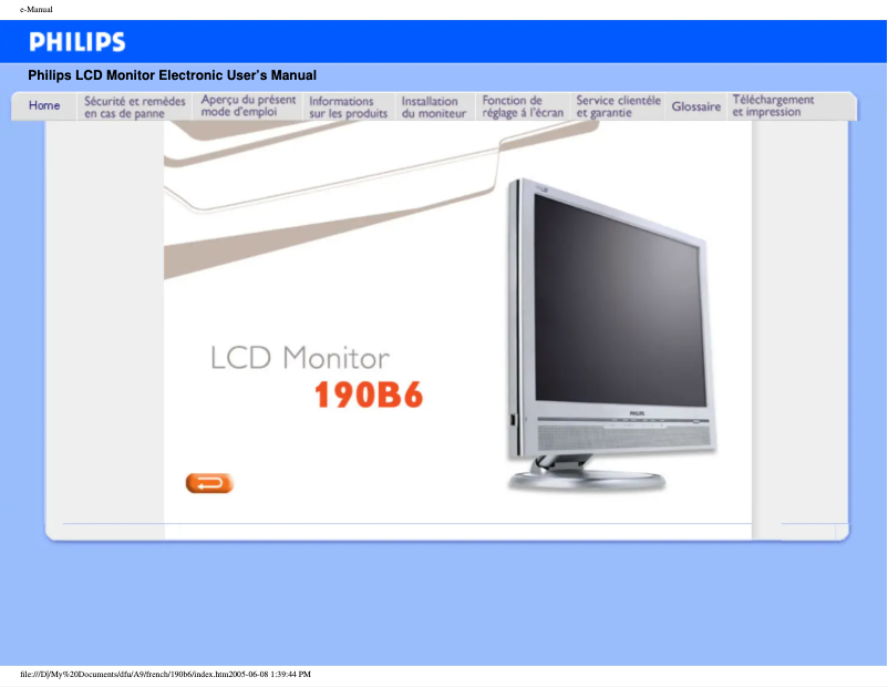 First page image of the manual for 190B6