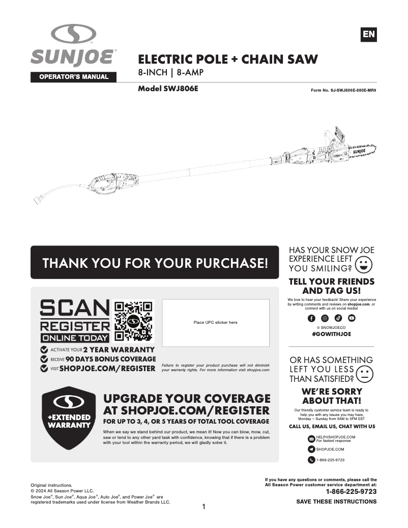 First page image of the manual for SWJ806E