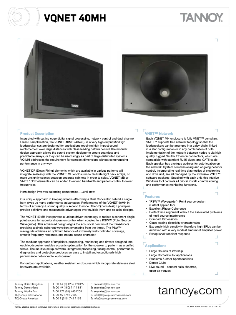 Page 1 of the manual User Manual Tannoy VQNET 40MH
