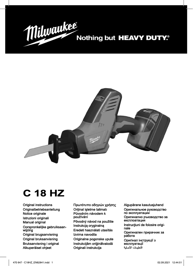 Page 1 of the manual User Manual Milwaukee M18 C18 HZ