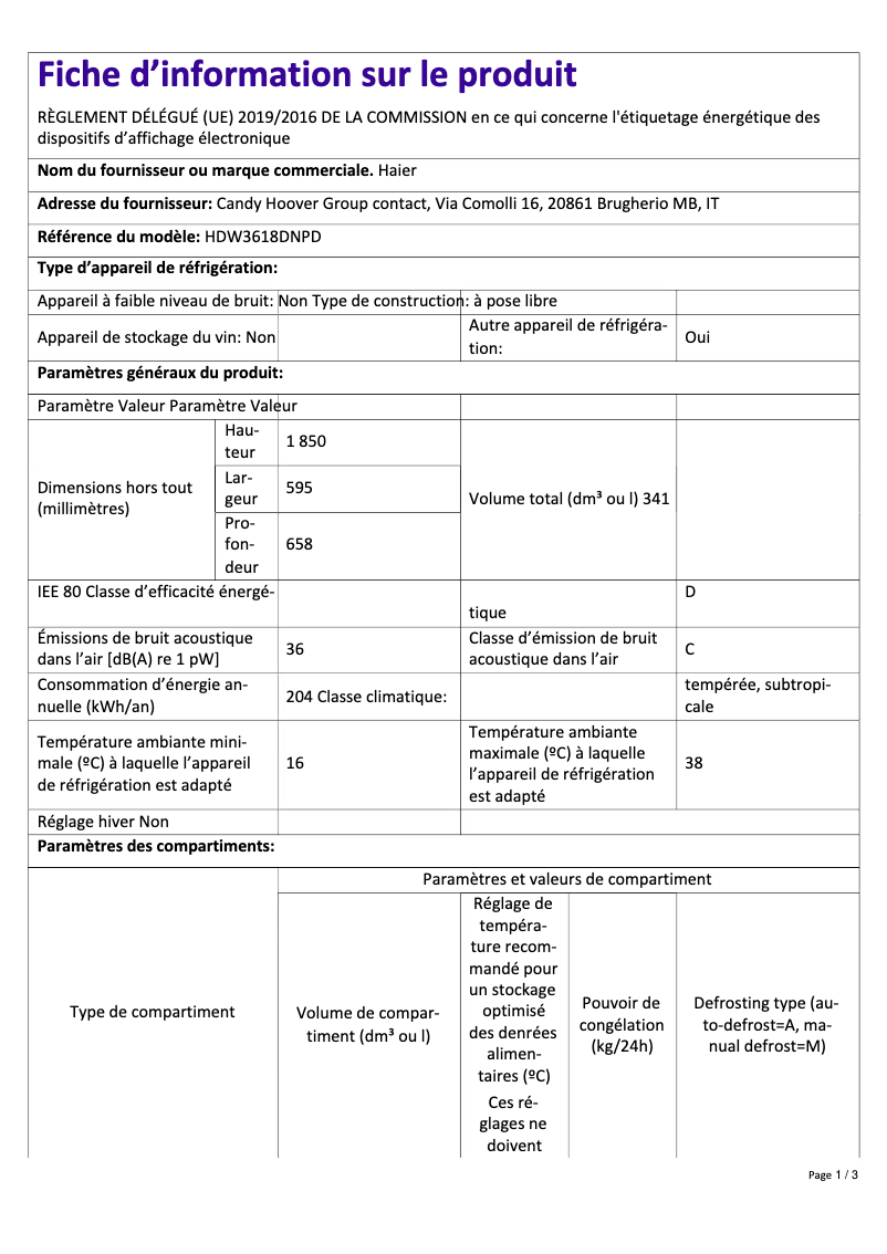 First page image of the manual for HDW3618DNPD