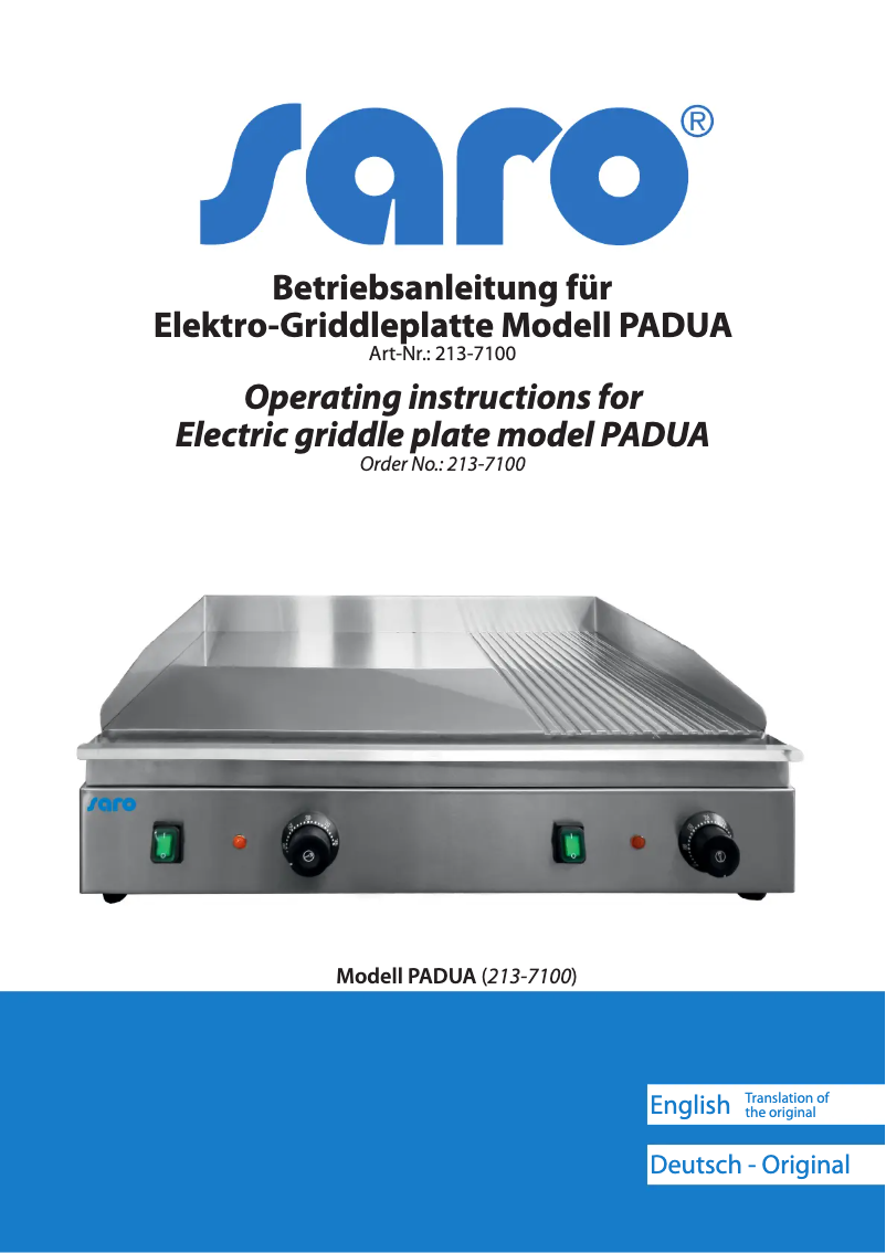 Page 1 of the manual User Manual Saro PADUAO 213-7100