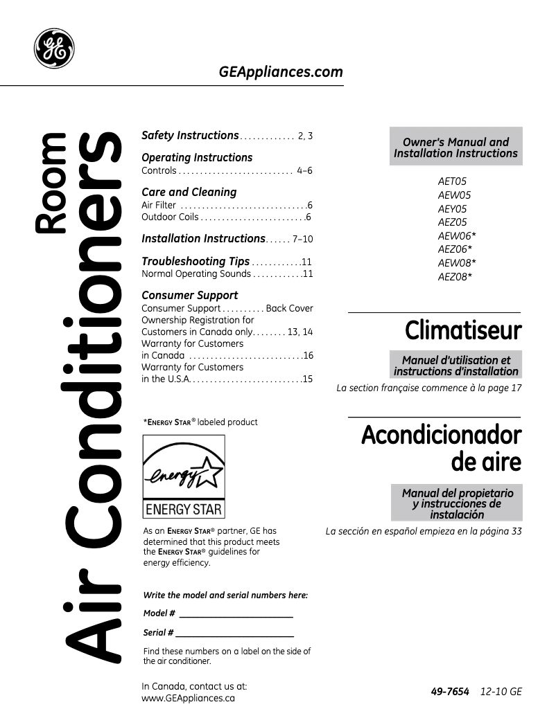 First page image of the manual for AEY05LQ