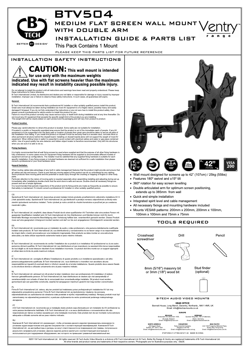 First page image of the manual for BTV504