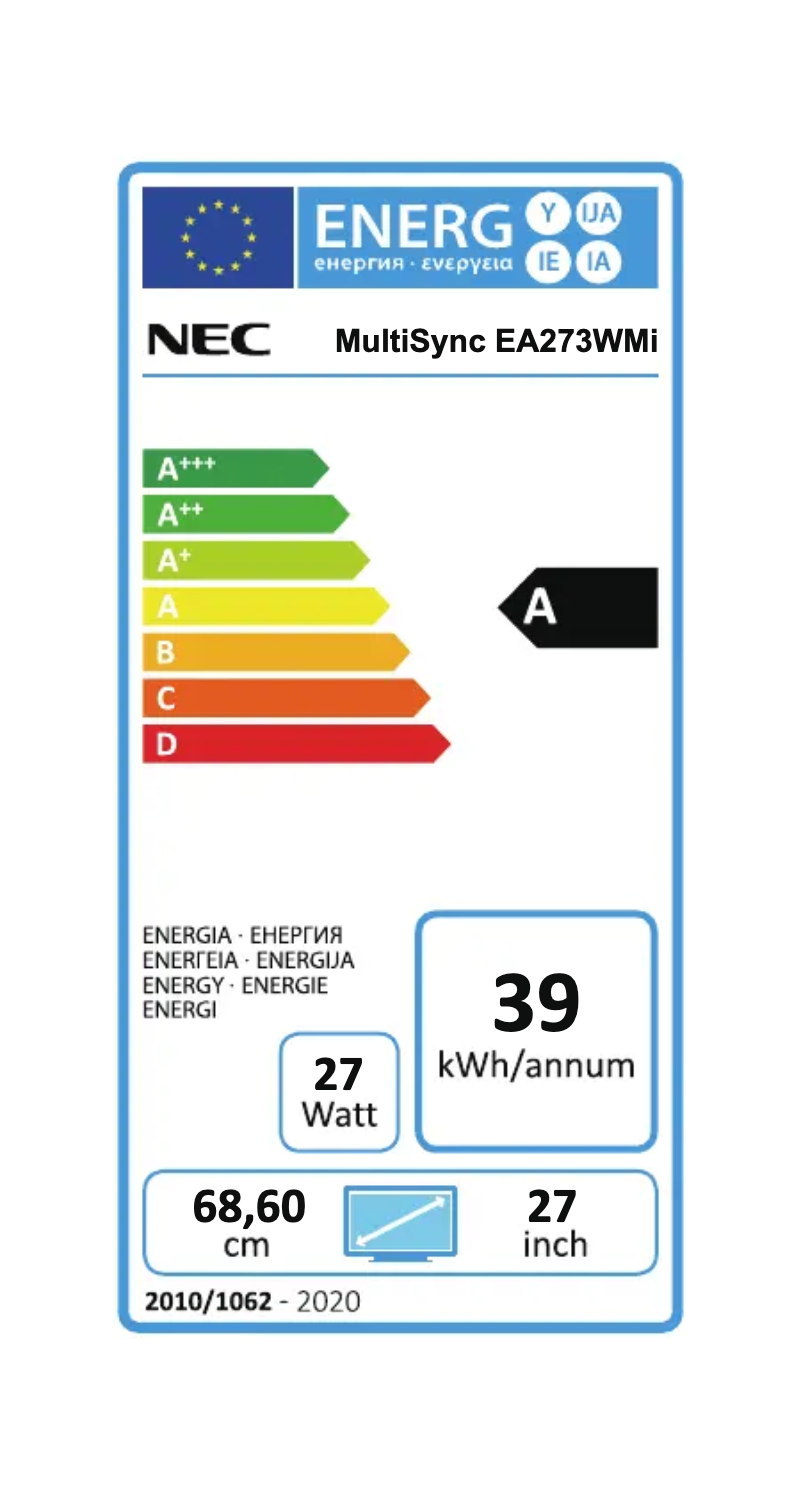 Page 1 of the manual Energy Label NEC MultiSync EA273WMi