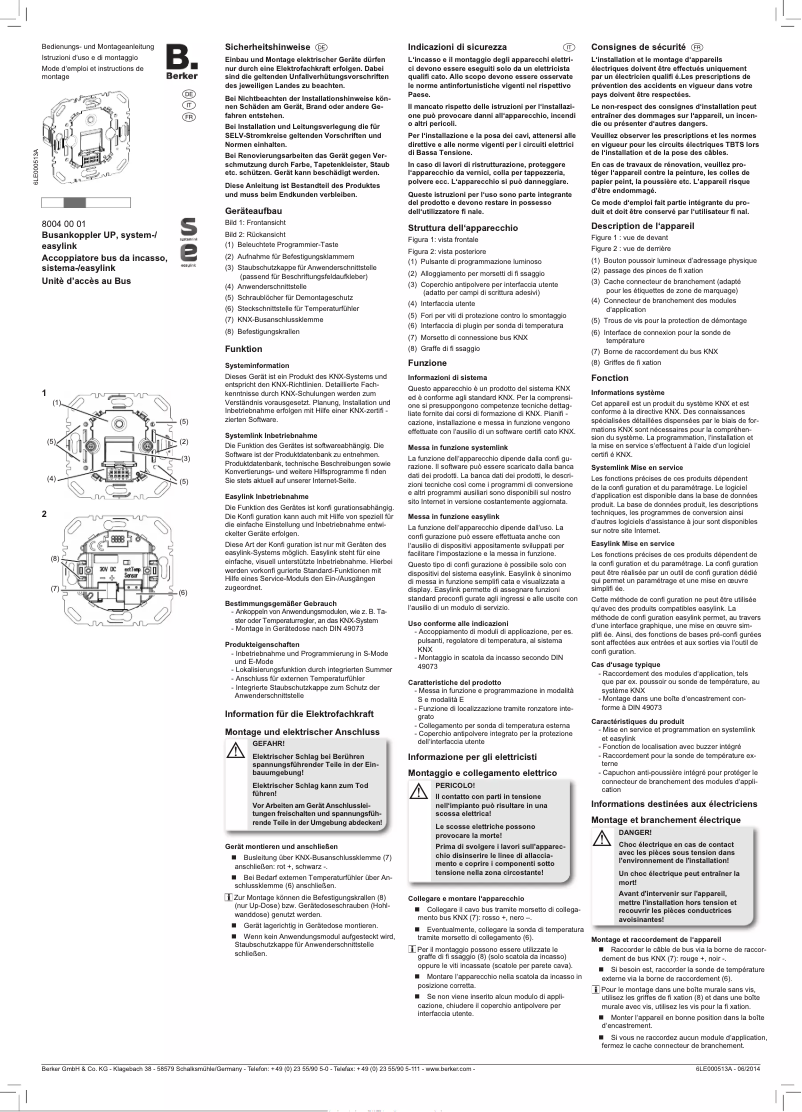 Page 1 of the manual Instructions / Assembly Hager 80040002
