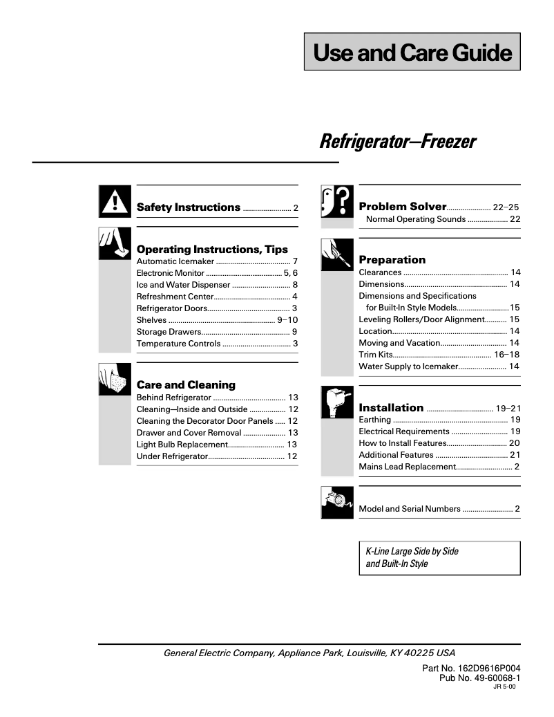 First page image of the manual for Profile TFK30PRDAA