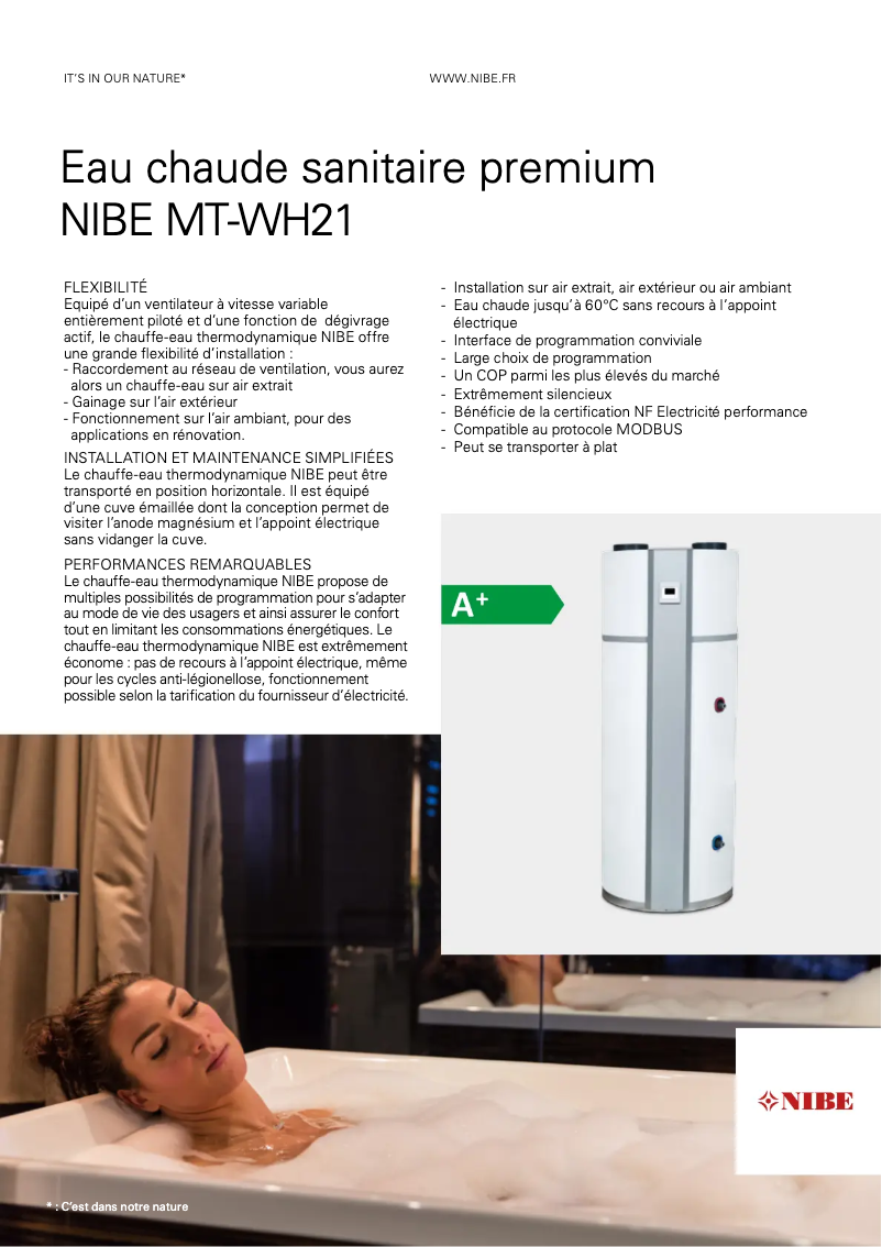 Page 1 de la notice Brochure Nibe MT-WH21-026-FS