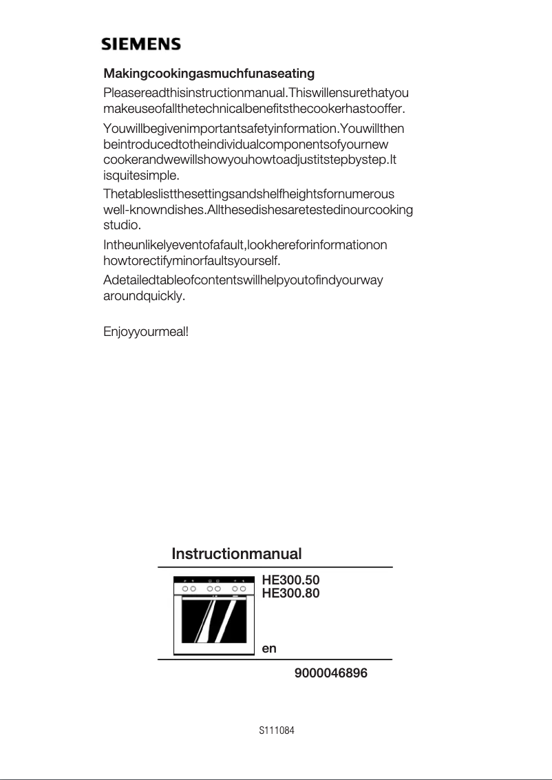 Page 1 of the manual User Manual Siemens HE300250