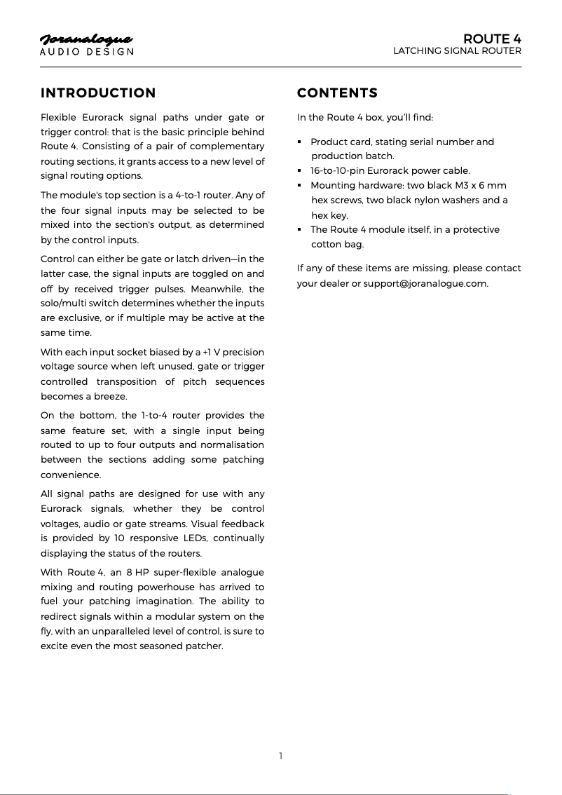 Page 1 of the manual User Manual Joranalogue Route 4