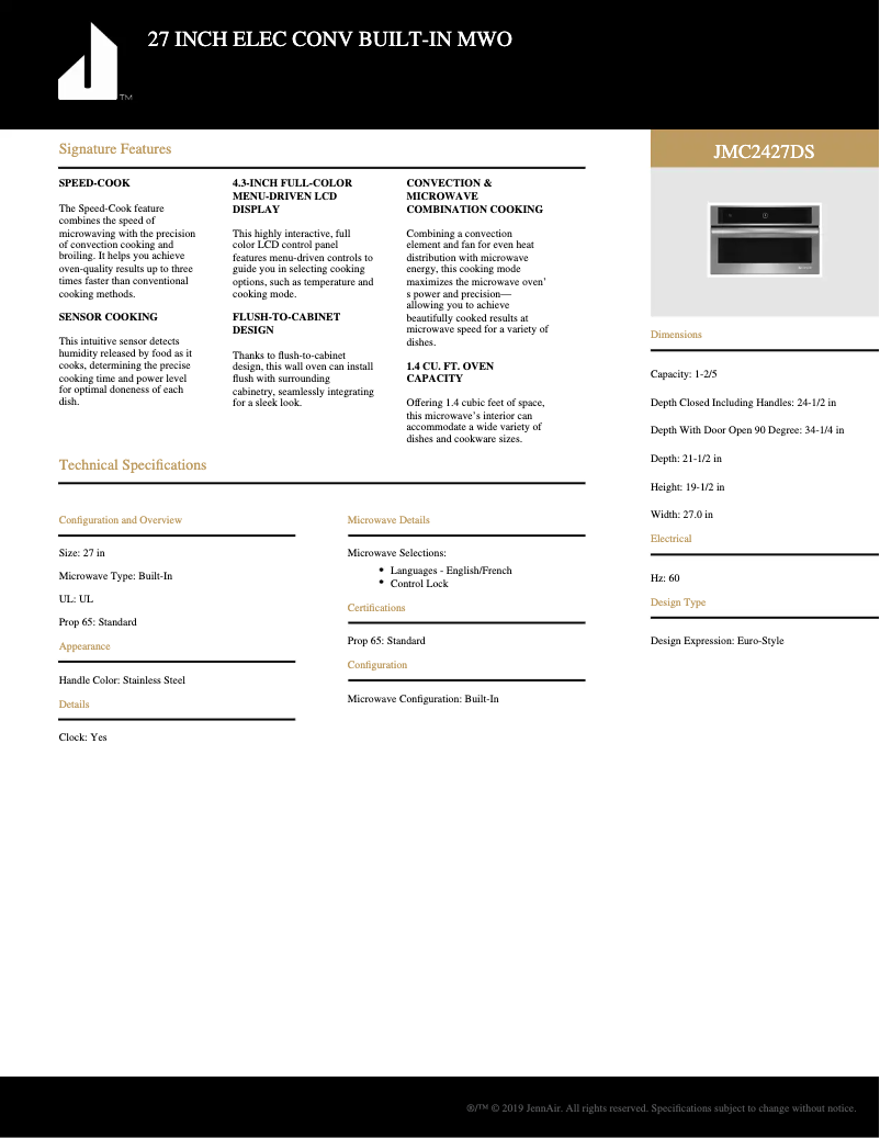 First page image of the manual for JMC2427DS