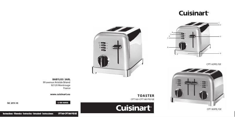 Page 1 of the manual User Manual Cuisinart CPT160