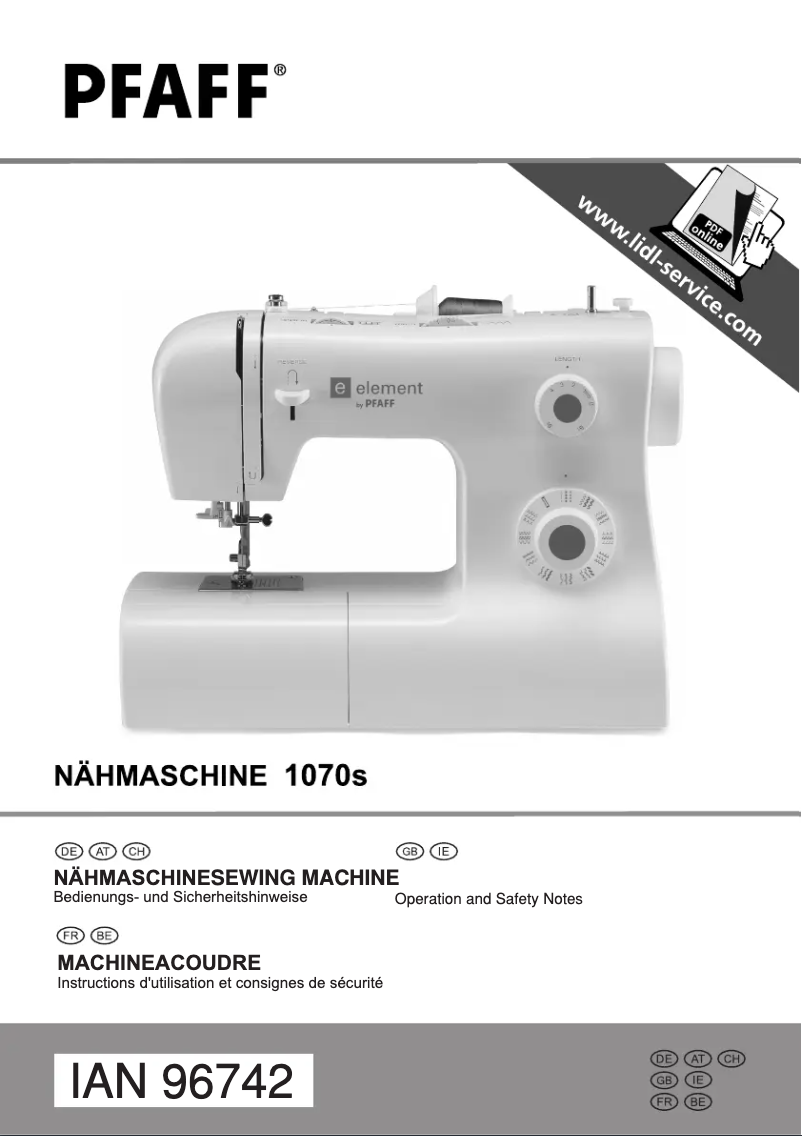 Page 1 of the manual User Manual Pfaff 1070S