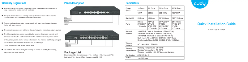 Image de la première page du manuel de l'appareil GS2028PS4