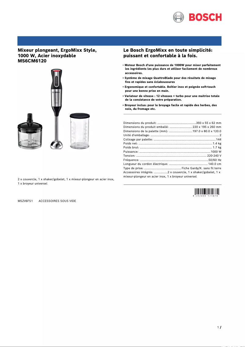 First page image of the manual for ErgoMixx MS6CM6120