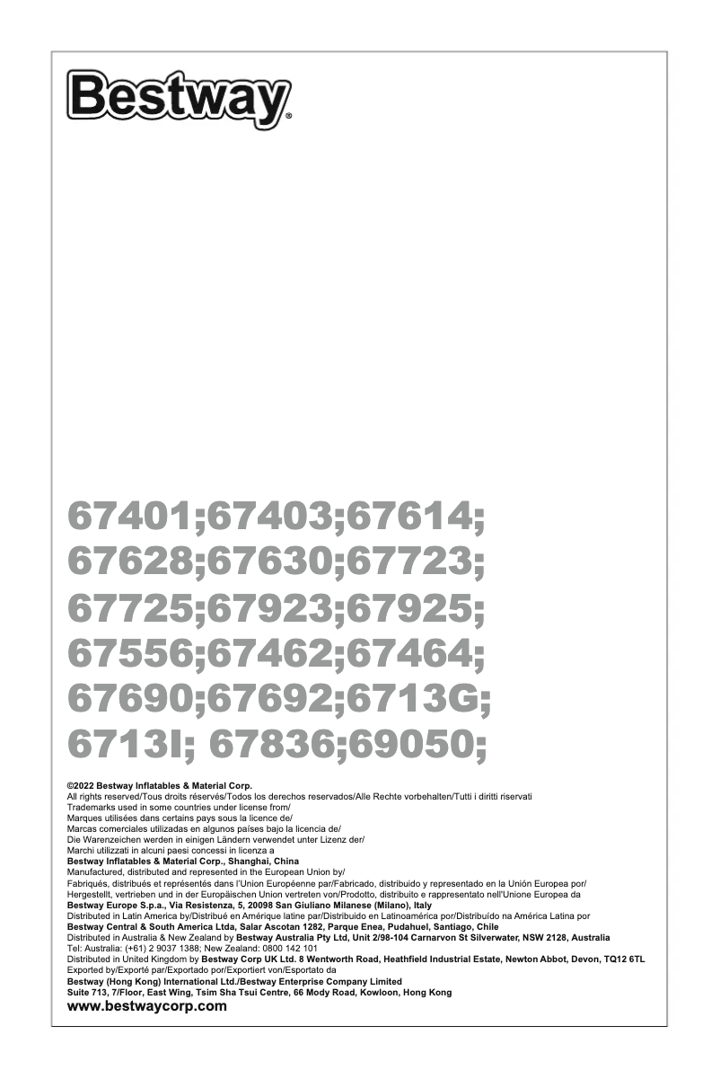 Page 1 de la notice Manuel utilisateur Bestway 67725