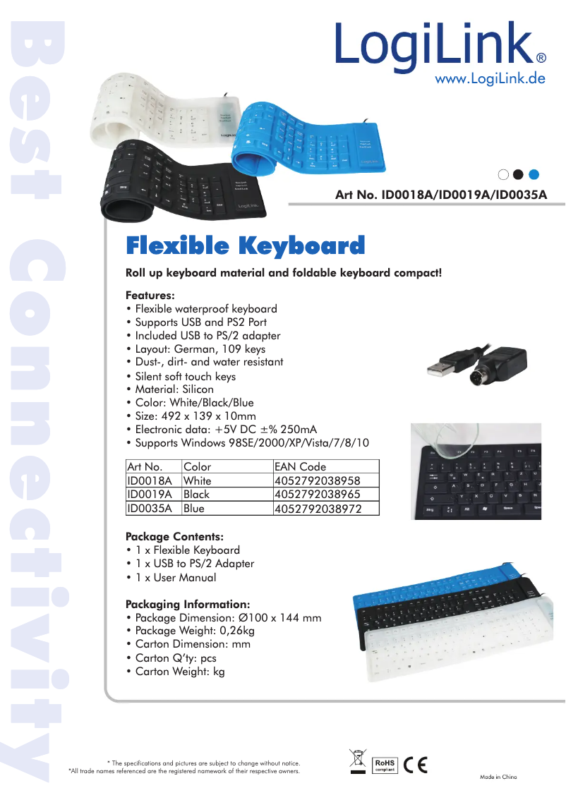 Page 1 de la notice Manuel utilisateur LogiLink ID0019A