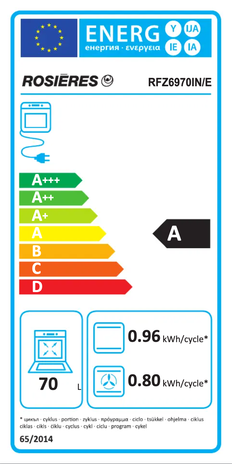 Page 1 of the manual Energy Label Rosieres RFZ 6970 IN/E