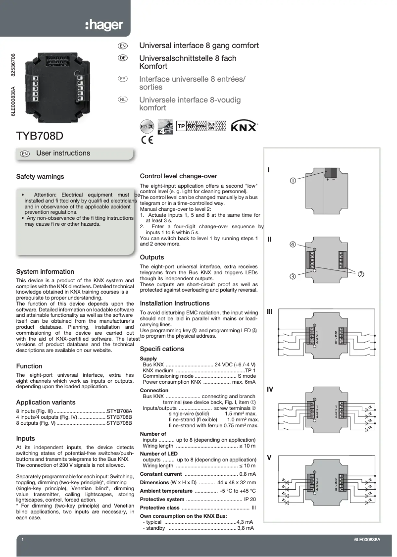 Page 1 of the manual User Manual Hager TYB708D