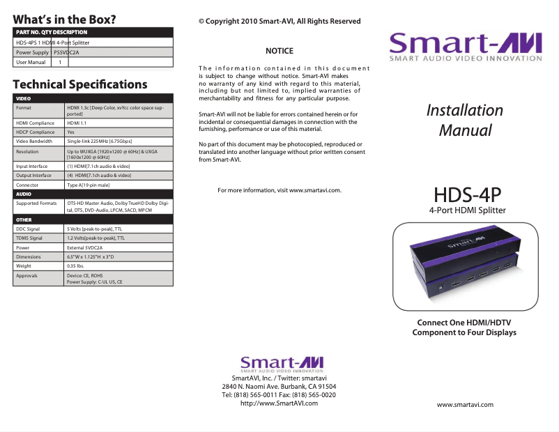 First page image of the manual for HDS-4PS