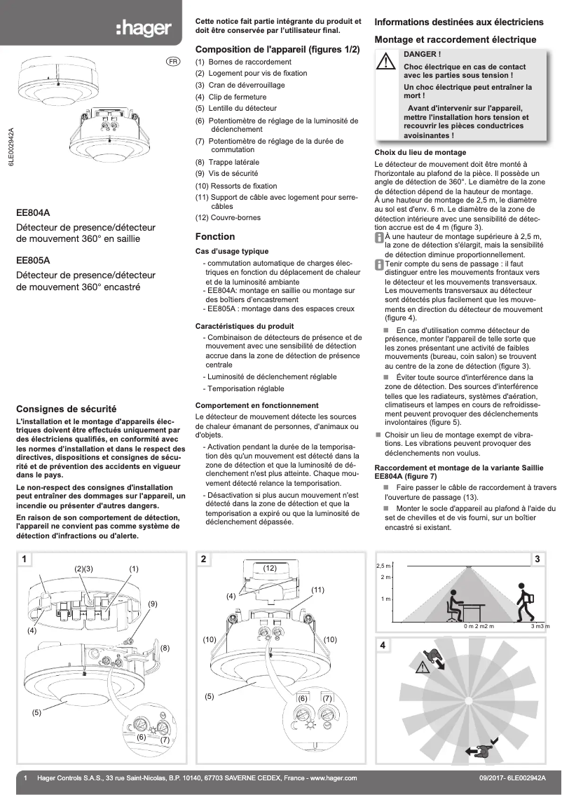Page 1 of the manual Installation Guide Hager EE804A