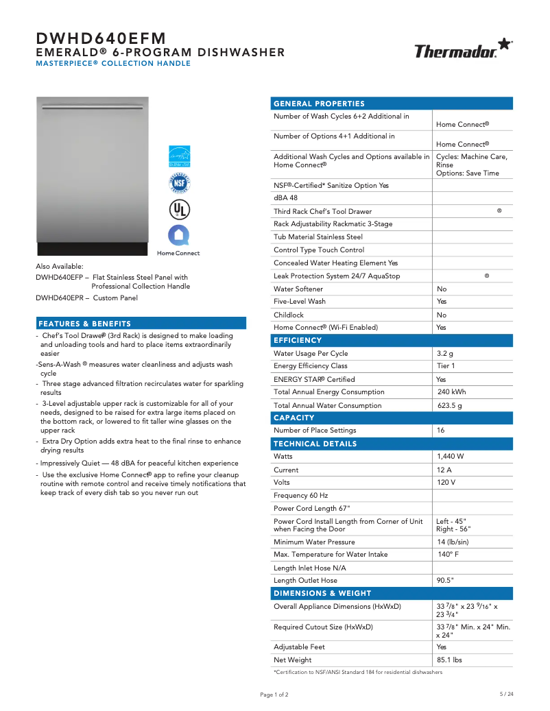 First page image of the manual for DWHD640EFM