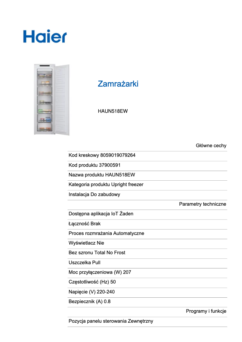 First page image of the manual for HAUN518EW